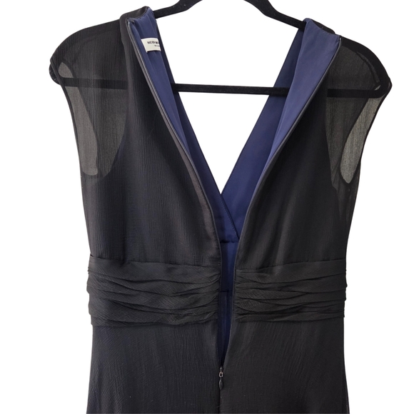 Heidi Weisel Navy Black Deep V Layered Silk Chiffon Gown GUC Formal Wedding 6 - Picture 11 of 16